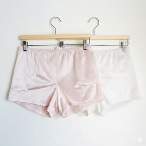 Two Vintage Silky Pink & White Fitted Shorts with Cotton Lining at Crotch, Lace